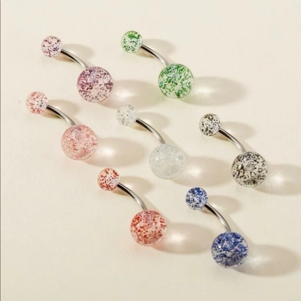 Glitter Belly Button Ring Set
